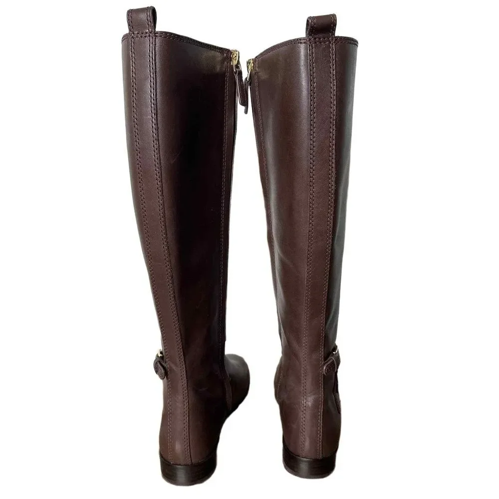 Tory Burch Riding Boots 7 Tall Minimalist Preppy Casual Classic Brown Simone